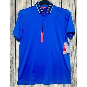 Redvanly Mael Golf Polo Shirt Mens Medium Marine Blue Striped Collar Performance